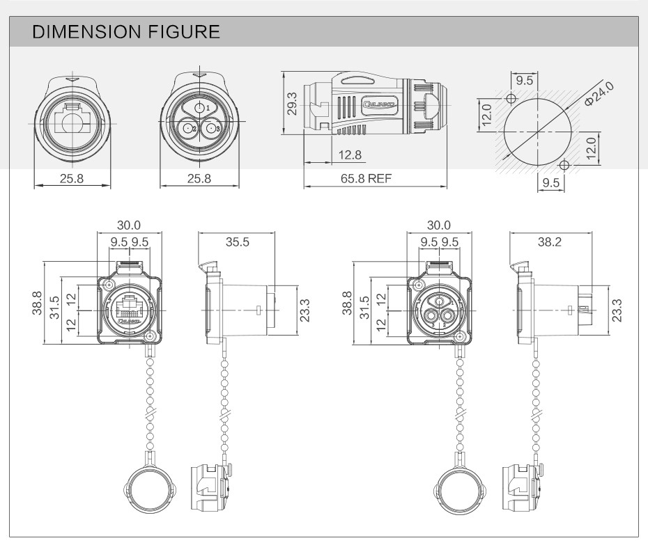 Custom Plastic Circular Signal Ethernet IP67 Waterproof Male Female RJ45 Plug Connector