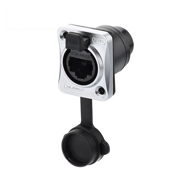 IP65 Waterproof Inline RJ45 Dual Port Metal Flange Ethernet Cable Signal Connector